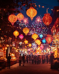 Festival lanterns night celebration cultural joyful lights
