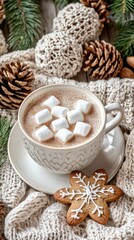 Hot cocoa cup marshmallows festive winter holiday