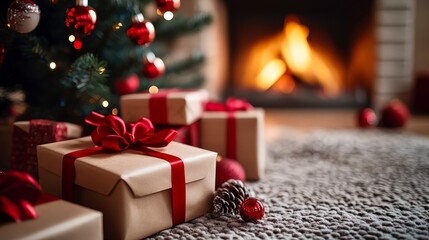 Christmas presents cozy fireplace glowing festive holiday