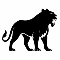 Obraz premium Vector illustration of aggressive black panther roaring with mouth open, , a fierce predator showcasing its sharp teeth and intense gaze