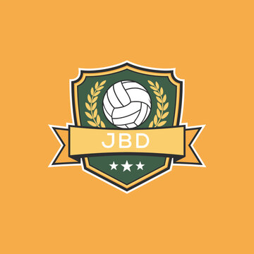 JBD Volleyball Logo Design JBD Modern Sports Shield Emblem with Ball, Laurel and Ribbon for Volleyball Club, JBD Tournament and Team Branding
