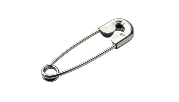 A close-up shot of a single, open, silver-colored metal fastening device