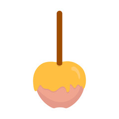 Obraz premium Caramelized apple on stick. Autumn candy snack in flat vector style