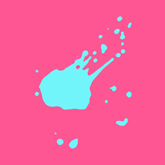 light blue ink paint brush stroke isolated on pink background.