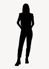 Woman standing silhouette clipart, full body illustration in black