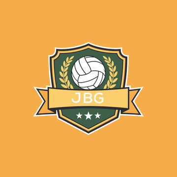 JBG Volleyball Logo Design JBG Modern Sports Shield Emblem with Ball, Laurel and Ribbon for Volleyball Club, JBG Tournament and Team Branding
