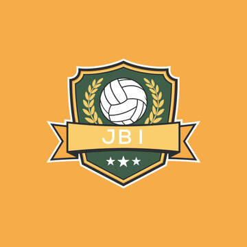JBI Volleyball Logo Design JBI Modern Sports Shield Emblem with Ball, Laurel and Ribbon for Volleyball Club, JBI Tournament and Team Branding
