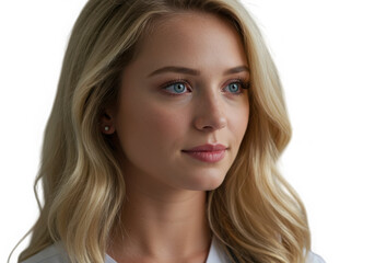 Naklejka premium Portrait of a beautiful blonde woman with blue eyes isolated on transparent background
