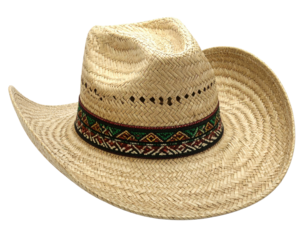 Light beige straw cowboy hat with decorative band (1)