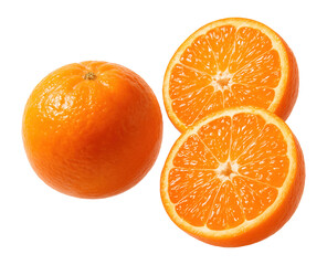 Peeled tangerine with two sliced mandarins.