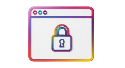 Isolated website window with security padlock inside in gradient colors on the screen