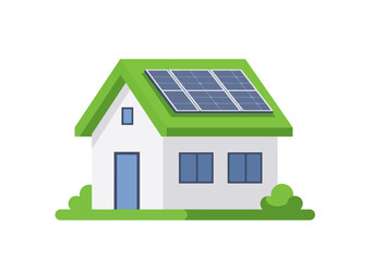 EcoFriendly House with Solar Panels and Green Roof.