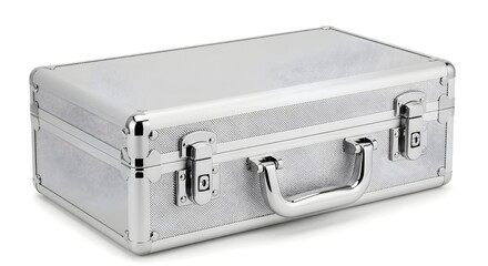 Professional silver aluminum hard briefcase case for securing sensitive equipment and documents isolated PNG with Transparent Background
