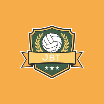 JBT Volleyball Logo Design JBT Modern Sports Shield Emblem with Ball, Laurel and Ribbon for Volleyball Club, JBT Tournament and Team Branding
