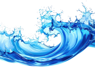 Dynamic blue wave, stylized splashes and currents