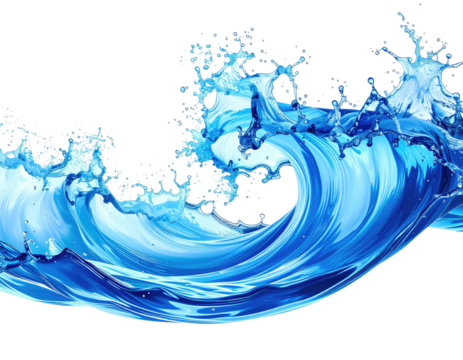 Dynamic blue wave, stylized splashes and currents