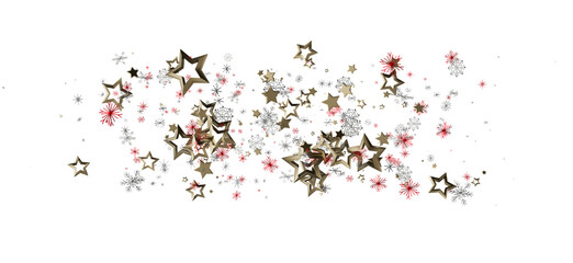 Elegant holiday background with gold stars, snowflakes on a white background. Perfect for Christmas, New Year, and festive designs. Ideal for in