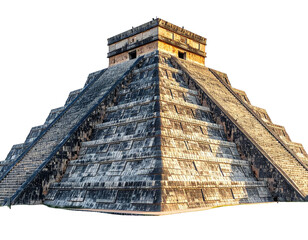 Ancient Mesoamerican pyramid, weathered stone, multiple tiers