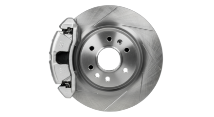 Isolated brake disc and caliper, rotor with cooling grooves, vehicle spare part shop