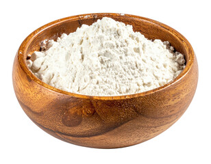 Wooden bowl filled with white flour