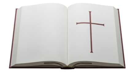 Isolated open book with cross, religious text, Holy Bible, prayer book, faith, scripture