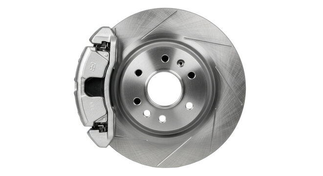 Isolated brake disc and caliper, rotor with cooling grooves, vehicle spare part shop
