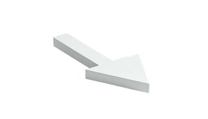 Isometric, solid white arrow pointing down and to the right against black