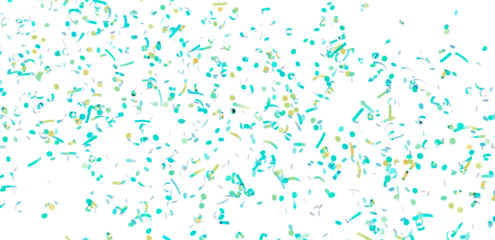 High-resolution image of teal and gold confetti on white. Perfect for festive designs, backgrounds, and celebrations.