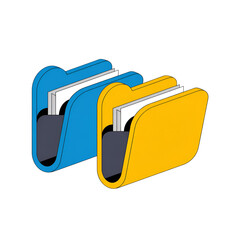 Two Isometric Folders with Documents on Black Background Keywords: folder, document, file, data, archive, organization