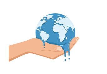 Melting Earth in Hand Climate Change Concept Illustration.