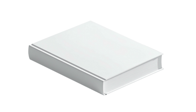 An isometric view of a closed white book with a shadow effect against a black background