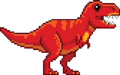 Pixel art red dinosaur T rex character, retro video game style illustration, prehistoric creature design, pixelated monster, digital artwork