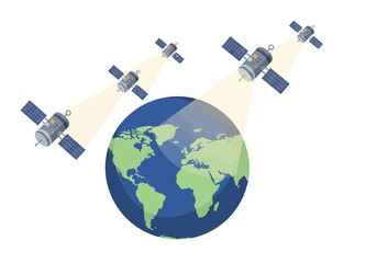 Satellite Network Covering Earth Global Communication and Surveillance.