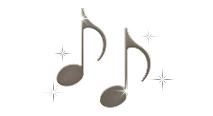 Isolated silver music notes on transparent background, sparkling decorative elements © Maelle