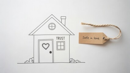 Simple line sketch of a house titled Trust with heartfelt message