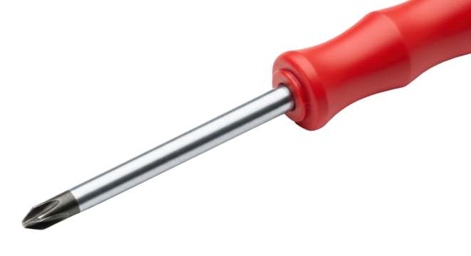 Isolated crosshead screwdriver with red handle is a versatile manual tool for repair work
