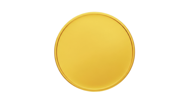 Isolated plain gold coin object. Shiny, simple, precious treasure or token concept