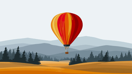 Fototapeta premium Hot air balloon over mountainous landscape