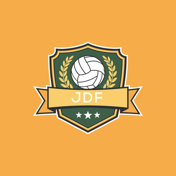 JDF Volleyball Logo Design JDF Modern Sports Shield Emblem with Ball, Laurel and Ribbon for Volleyball Club, JDF Tournament and Team Branding
