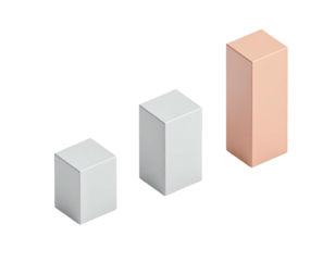 3D chart rising upwards, demonstrating data growth with cuboid bars