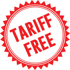 A red circular starburst seal or stamp with the words TARIFF FREE written in bold, angled, capital letters inside.
