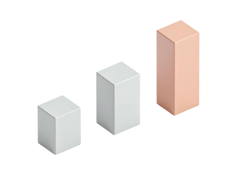 3D chart rising upwards, demonstrating data growth with cuboid bars