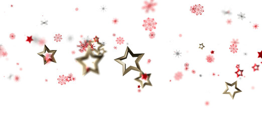 Festive holiday background with gold stars, red snowflakes. Perfect for Christmas, New Year cards.