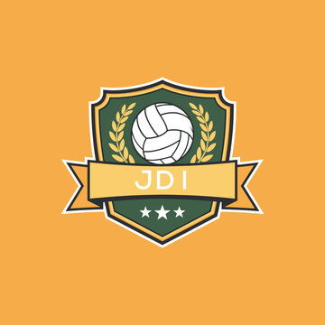 JDI Volleyball Logo Design JDI Modern Sports Shield Emblem with Ball, Laurel and Ribbon for Volleyball Club, JDI Tournament and Team Branding
