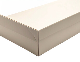 Light beige cardboard box corner detail.  Folded edges.  Smooth surface.  Close-up view