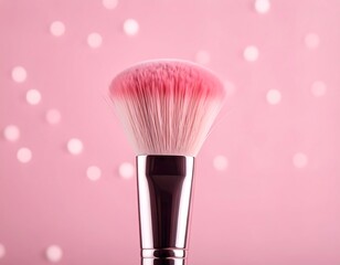 Close-up of a pink makeup brush against a soft pink background