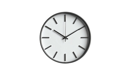 Simple, round analog wall clock with black hands and markers against a white face