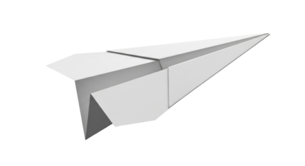 Isolated paper airplane, a simple origami plane, handmade craft for transportation themes