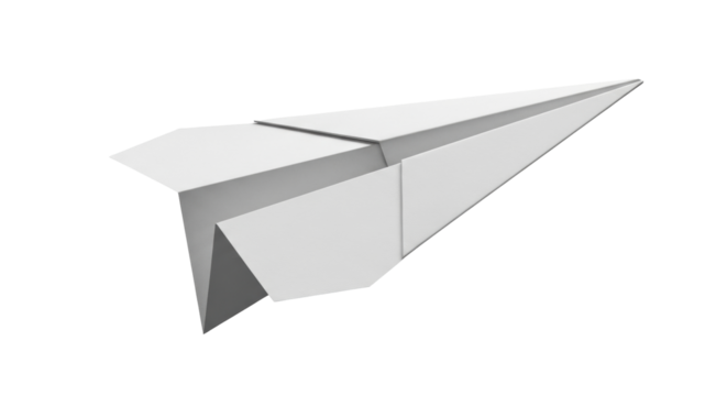 Isolated paper airplane, a simple origami plane, handmade craft for transportation themes