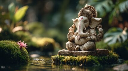 Fototapeta premium The statue of Lord Ganesha in a peaceful place
